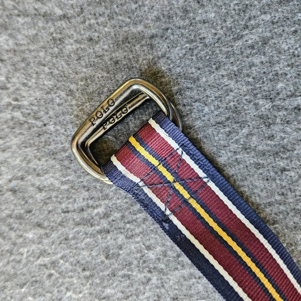 Polo Ralph Lauren Kids Striped Webbed Belt D-Ring Adjustable Sz 34in Preppy EUC